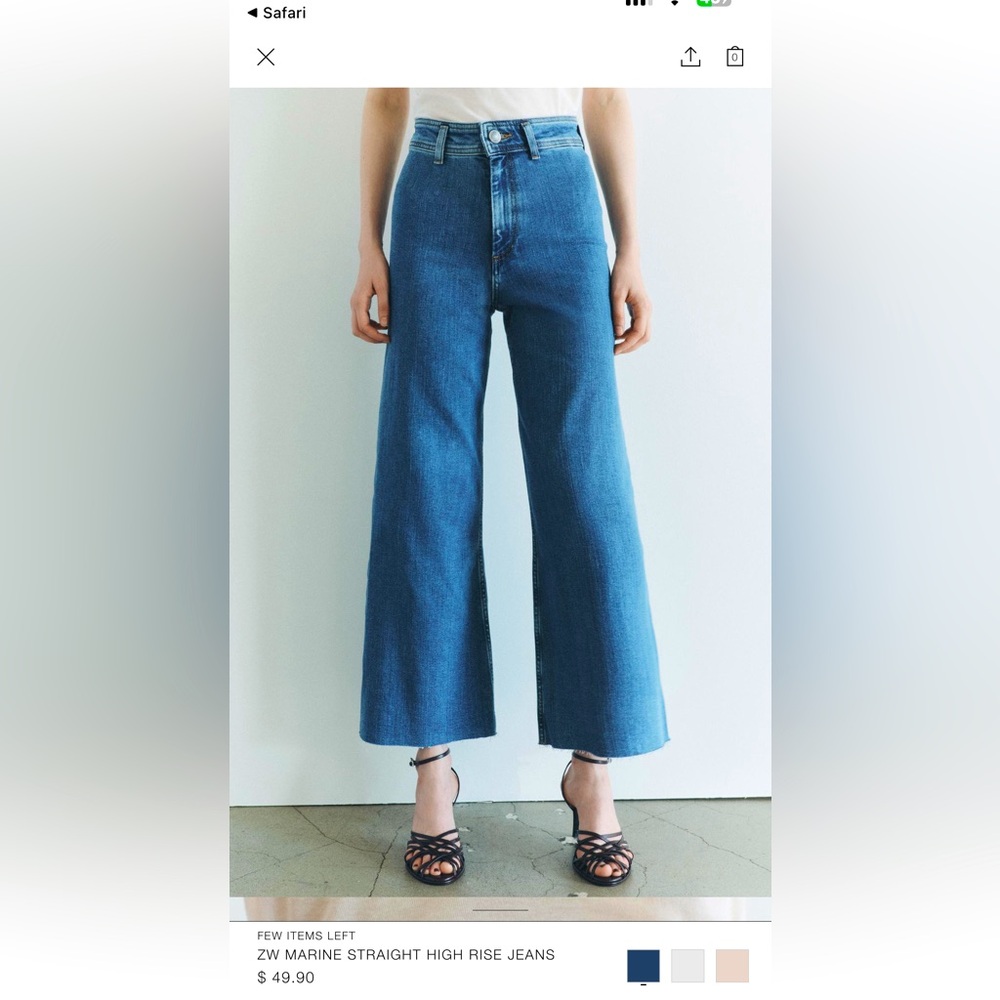 Zara Marine Straight Jeans Raw Hem